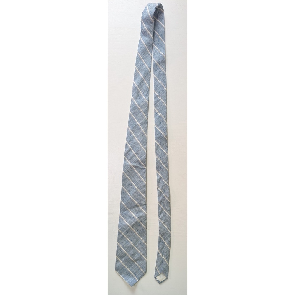 State Street Jordan Marsh Mens Blue White Striped Chambray Textured Tie